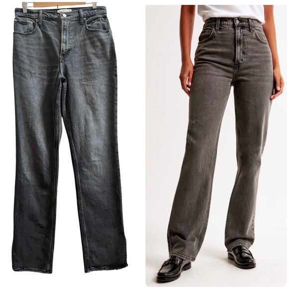 Abercrombie Fitch Size 8 Long Black Wash 90s Straight Ultra High Rise Jean 29x33 - Picture 1 of 14